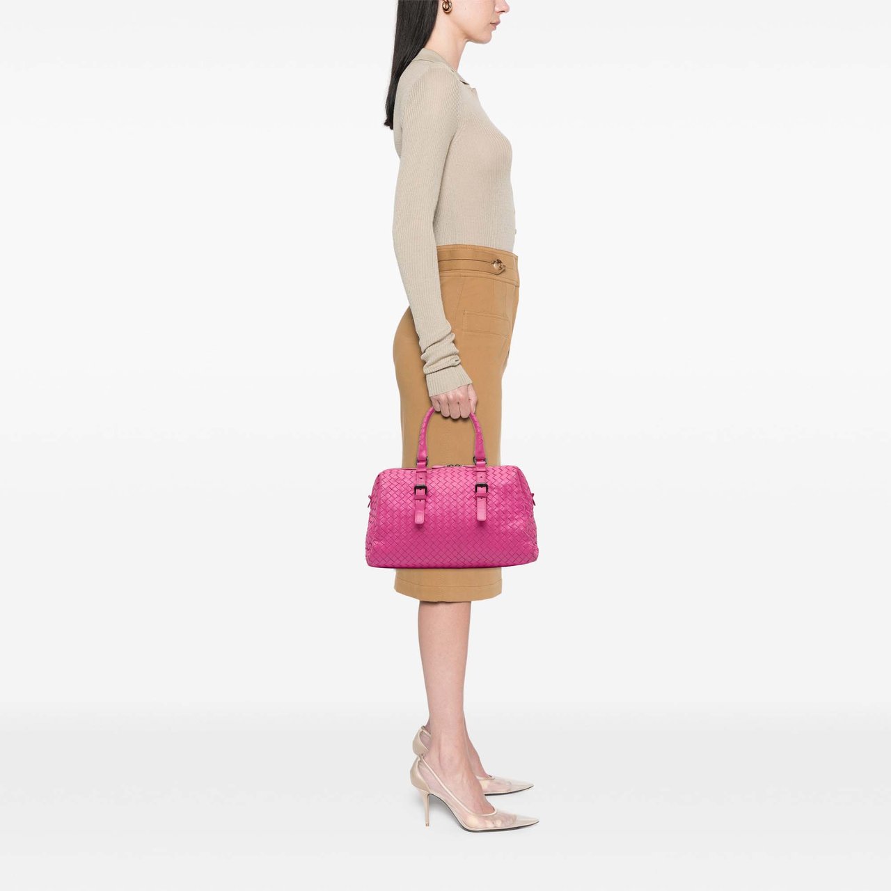 Bottega Veneta Nappa Intrecciato Boston Bag Roze