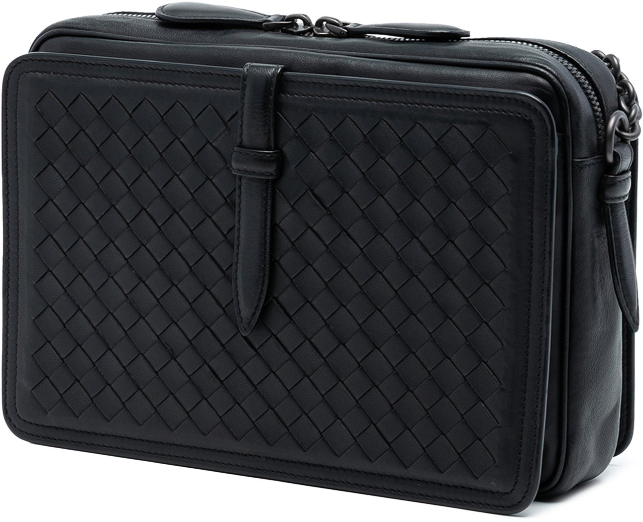 Bottega Veneta Nappa Intrecciato Belt Flap Camera Bag Zwart