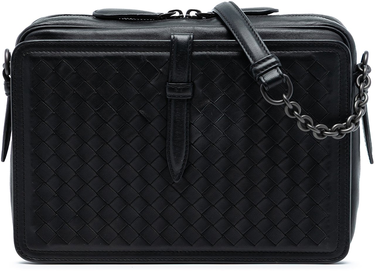 Bottega Veneta Nappa Intrecciato Belt Flap Camera Bag Zwart