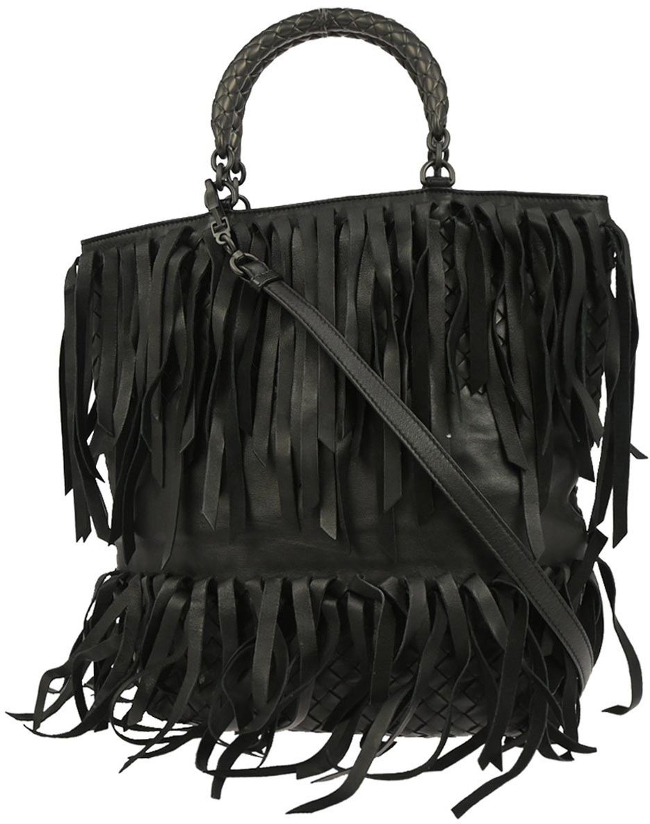 Bottega Veneta Bottega Veneta Fringe Belt Tote Intrecciato Nappa Large Zwart