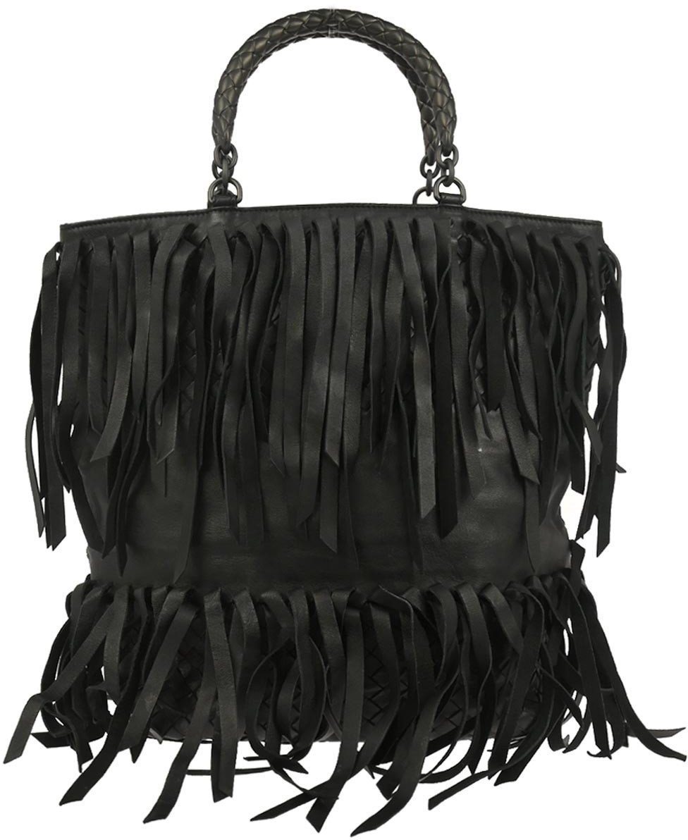Bottega Veneta Bottega Veneta Fringe Belt Tote Intrecciato Nappa Large Zwart