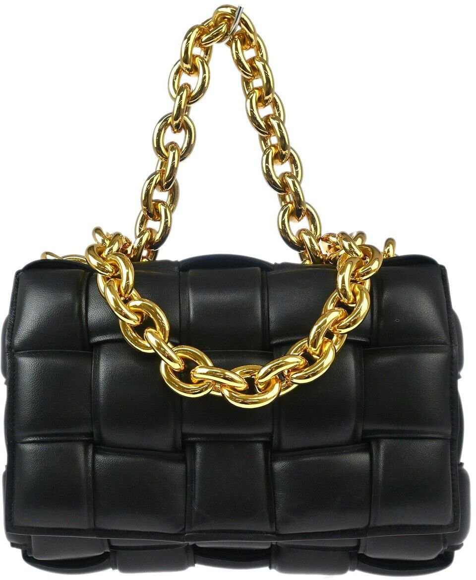 Bottega Veneta Bottega Veneta Cassette Chain Crossbody Bag Padded Maxi Intrecciato Leather Zwart