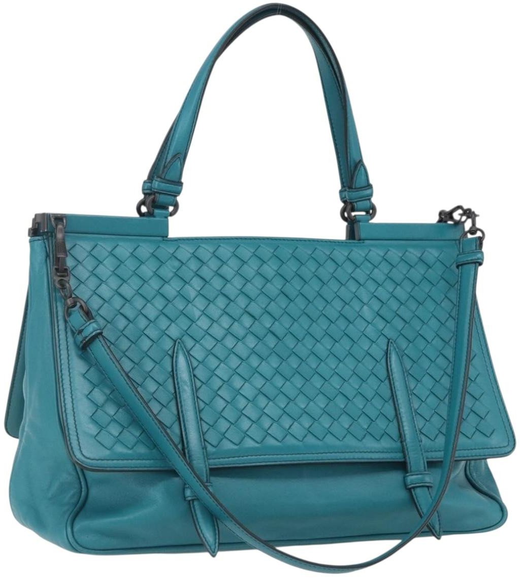 Bottega Veneta Bottega Veneta Monaco Convertible Satchel Leather with Intrecciato Detail Medium Divers