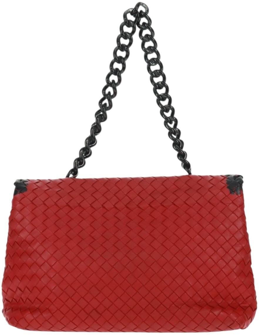 Bottega Veneta Glass Shoulder Bag Intrecciato Nappa with Snakeskin Small Rood