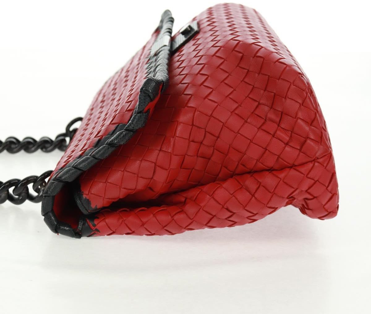 Bottega Veneta Glass Shoulder Bag Intrecciato Nappa with Snakeskin Small Rood