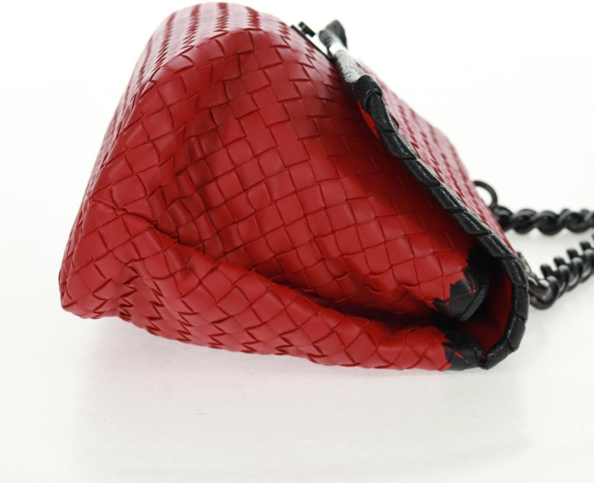 Bottega Veneta Glass Shoulder Bag Intrecciato Nappa with Snakeskin Small Rood