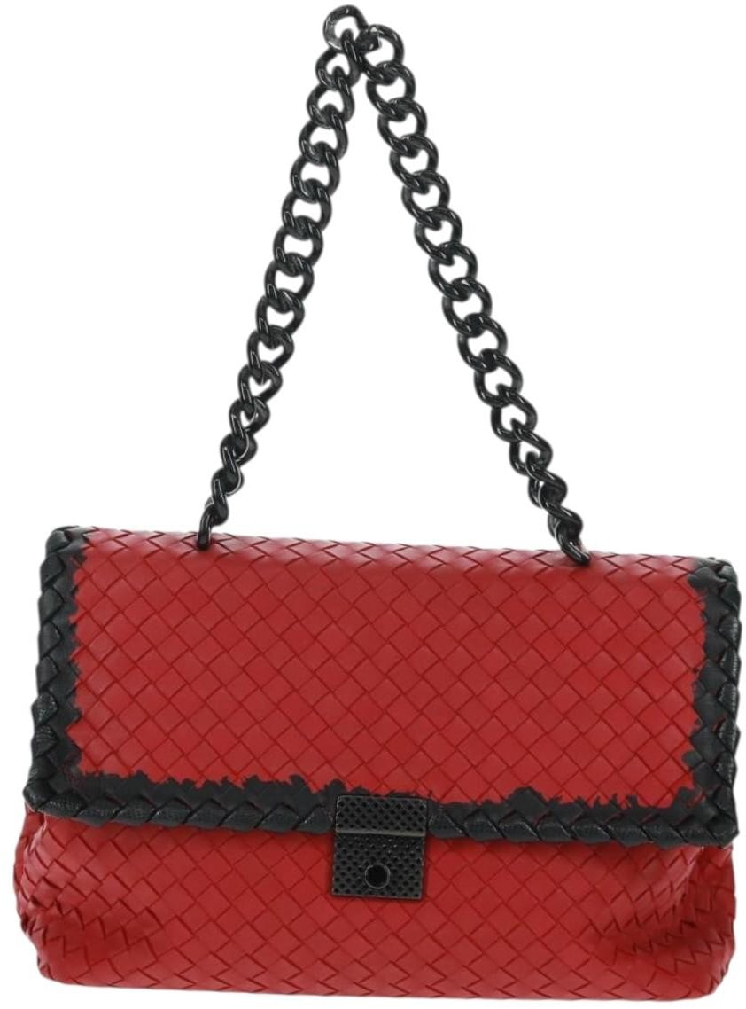 Bottega Veneta Glass Shoulder Bag Intrecciato Nappa with Snakeskin Small Rood