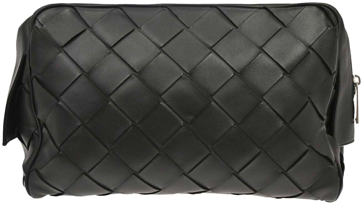 Bottega Veneta Zip Clutch Leather with Intrecciato Snakeskin Detail Zwart