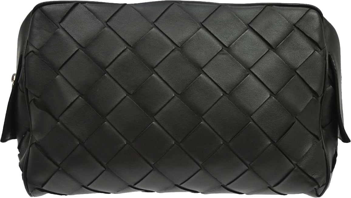Bottega Veneta Zip Clutch Leather with Intrecciato Snakeskin Detail Zwart