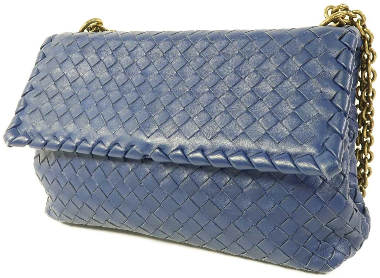 Bottega Veneta Olimpia Intrecciato Microstuds Lambskin Small Blauw