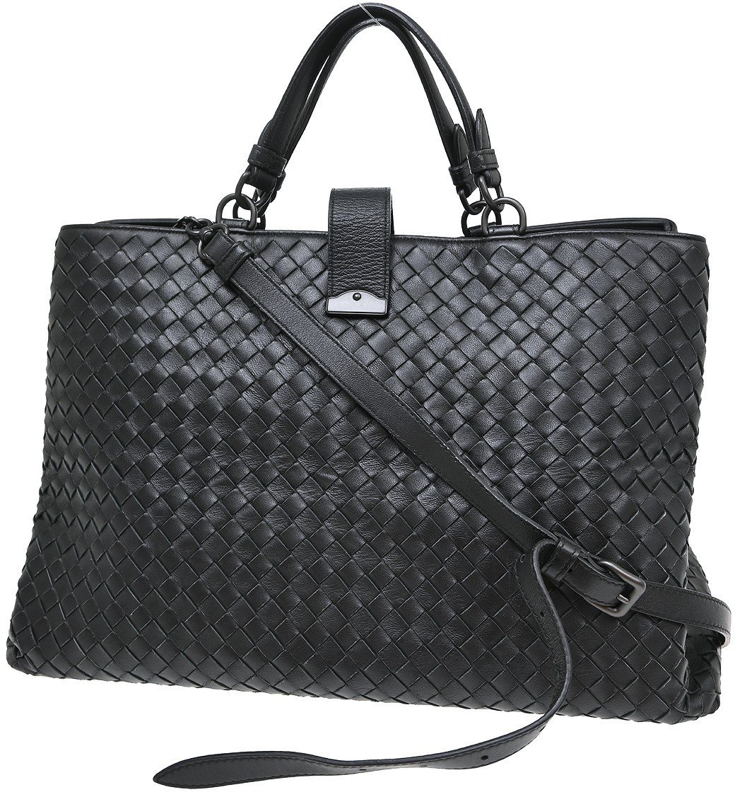 Bottega Veneta Roma Intrecciato Nappa Large Zwart