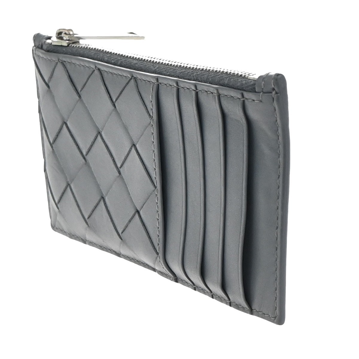 Bottega Veneta Bottega Veneta Zipped Card Holder Intrecciato Leather Long Grijs