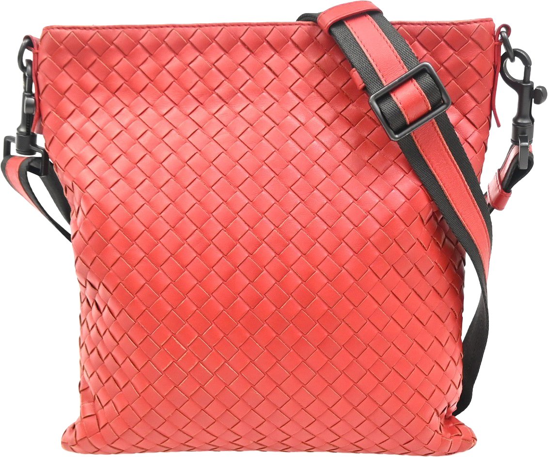 Bottega Veneta Bottega Veneta Flat Messenger Bag Intrecciato Nappa Medium Rood