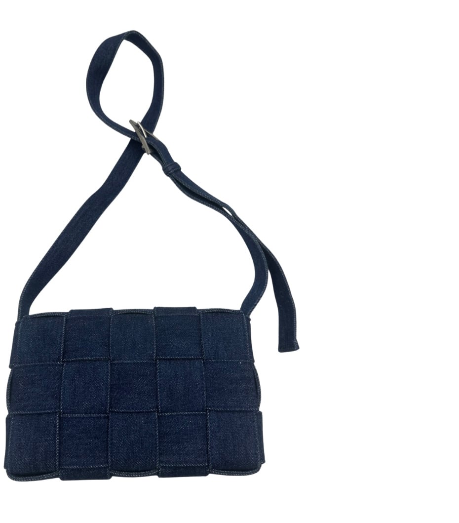 Bottega Veneta Cassette Crossbody Bag Maxi Intrecciato Denim Navy