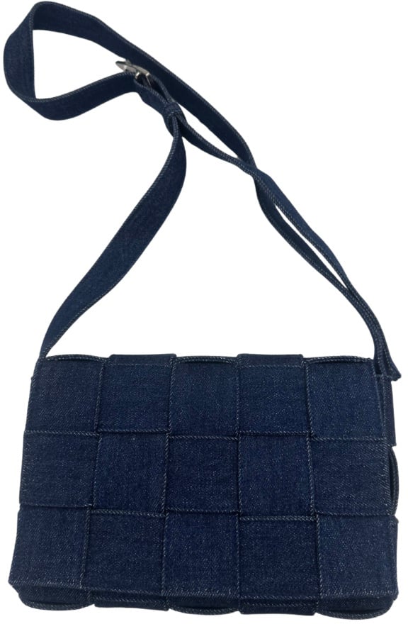Bottega Veneta Cassette Crossbody Bag Maxi Intrecciato Denim Navy