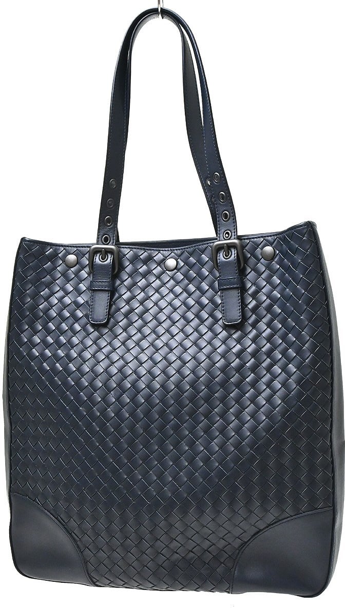 Bottega Veneta Belted Snap Tote Intrecciato Nappa Medium Navy