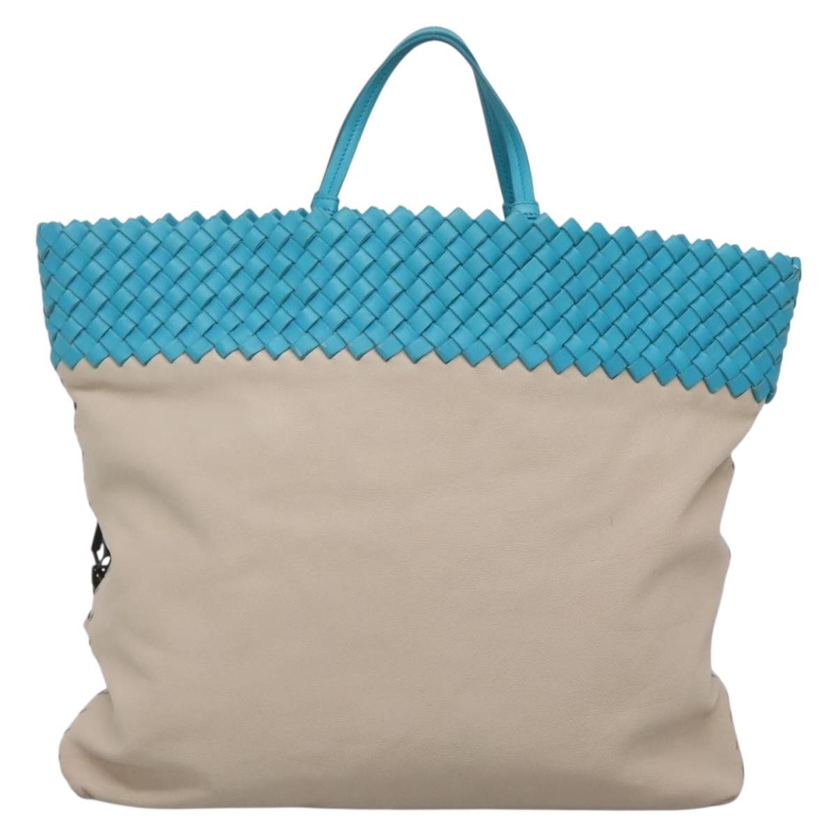 Bottega Veneta Bottega Veneta Open Tote Canvas with Intrecciomirage Leather Medium Beige