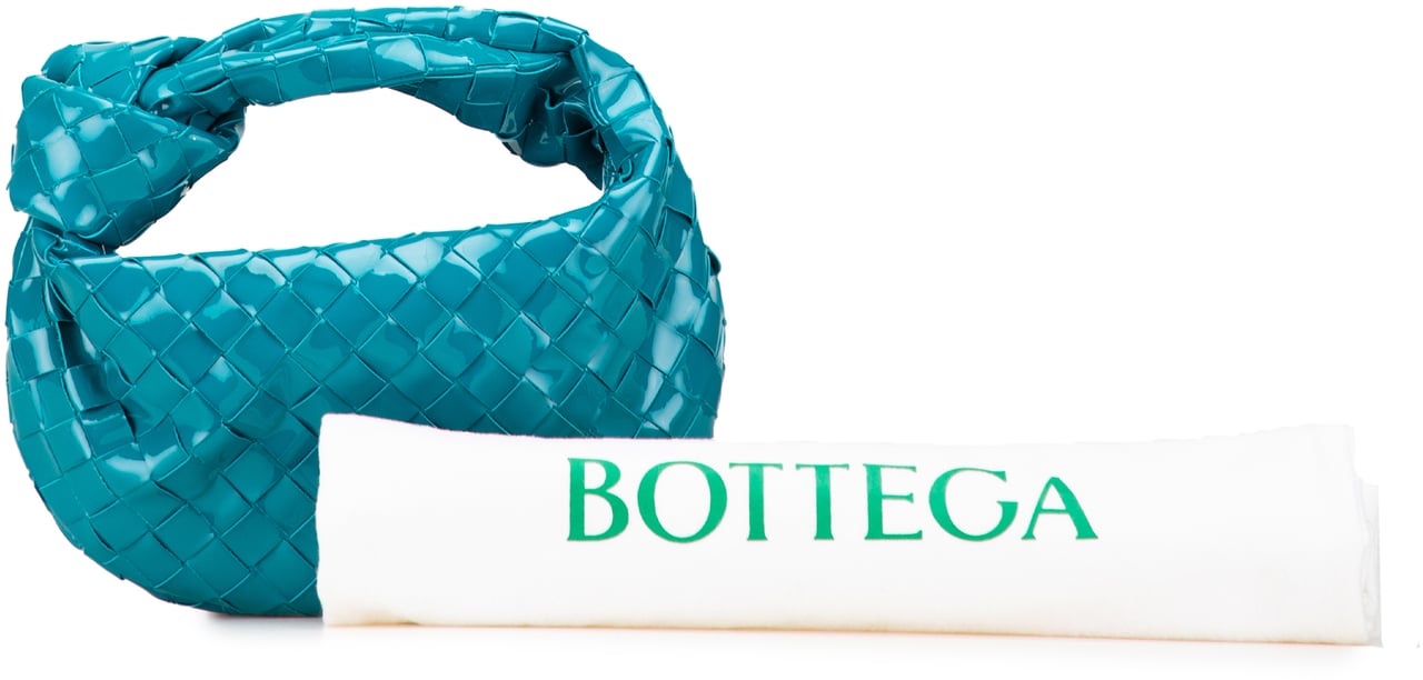 Bottega Veneta Mini Patent Intrecciato Jodie Blauw