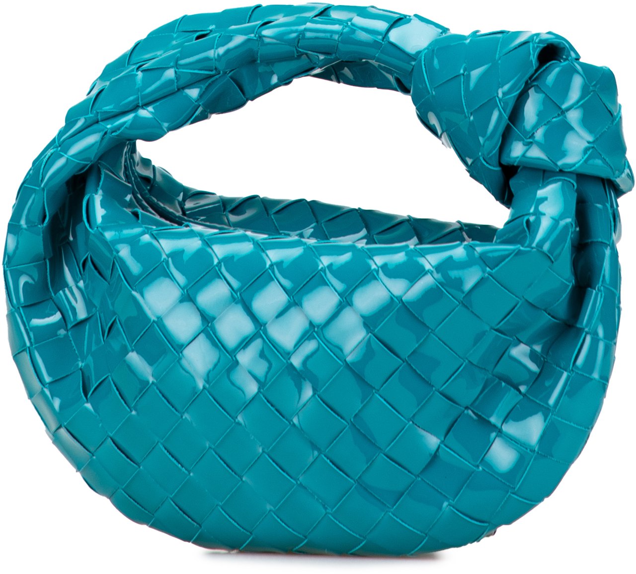 Bottega Veneta Mini Patent Intrecciato Jodie Blauw