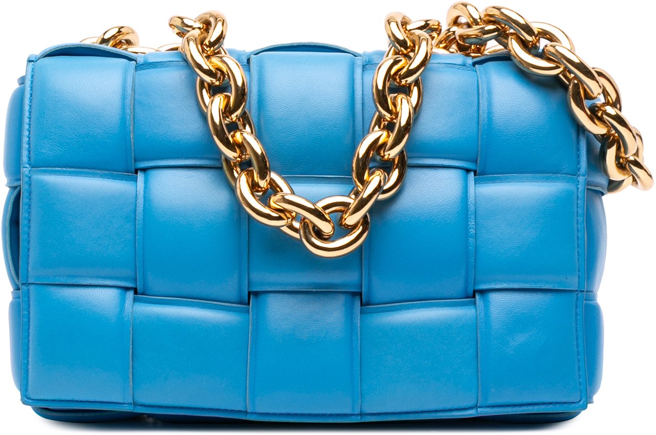 Bottega Veneta Nappa Intrecciato Padded Chain Cassette Satchel Blauw
