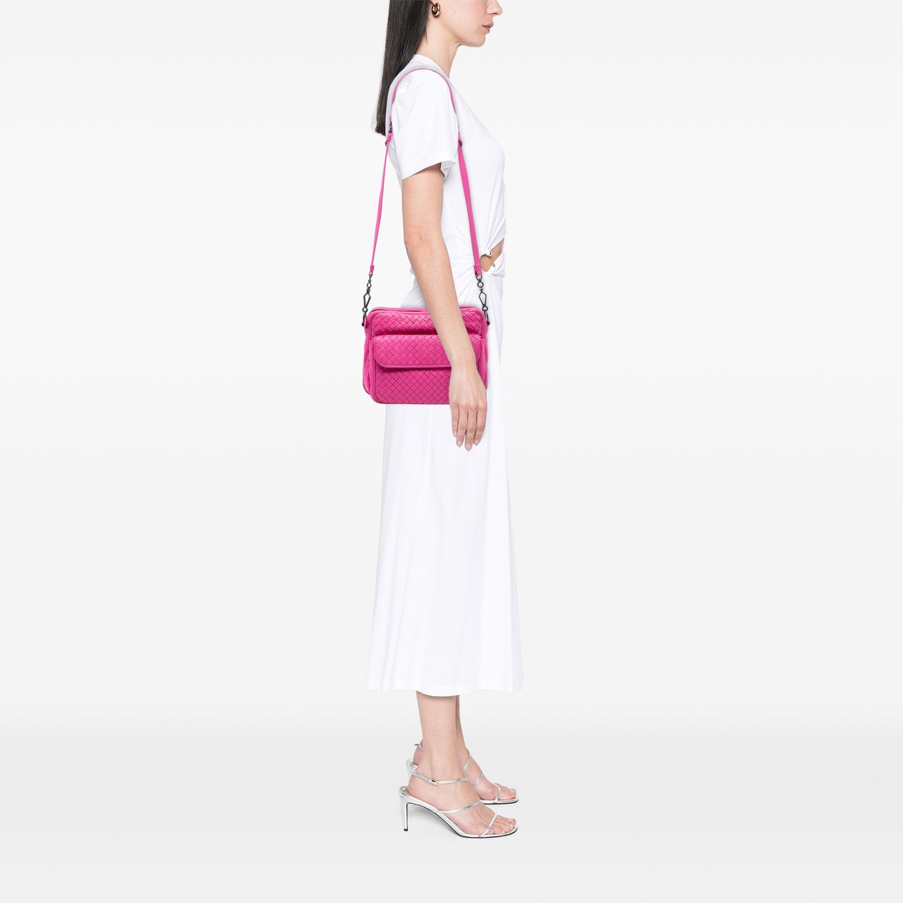 Bottega Veneta Nappa Intrecciato Front Pocket Messenger Bag Roze