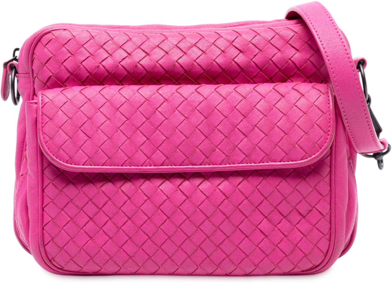 Bottega Veneta Nappa Intrecciato Front Pocket Messenger Bag Roze
