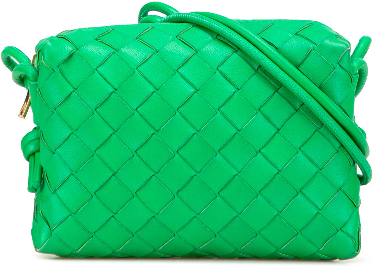 Bottega Veneta Mini Lambskin Intrecciato Loop Camera Bag Groen