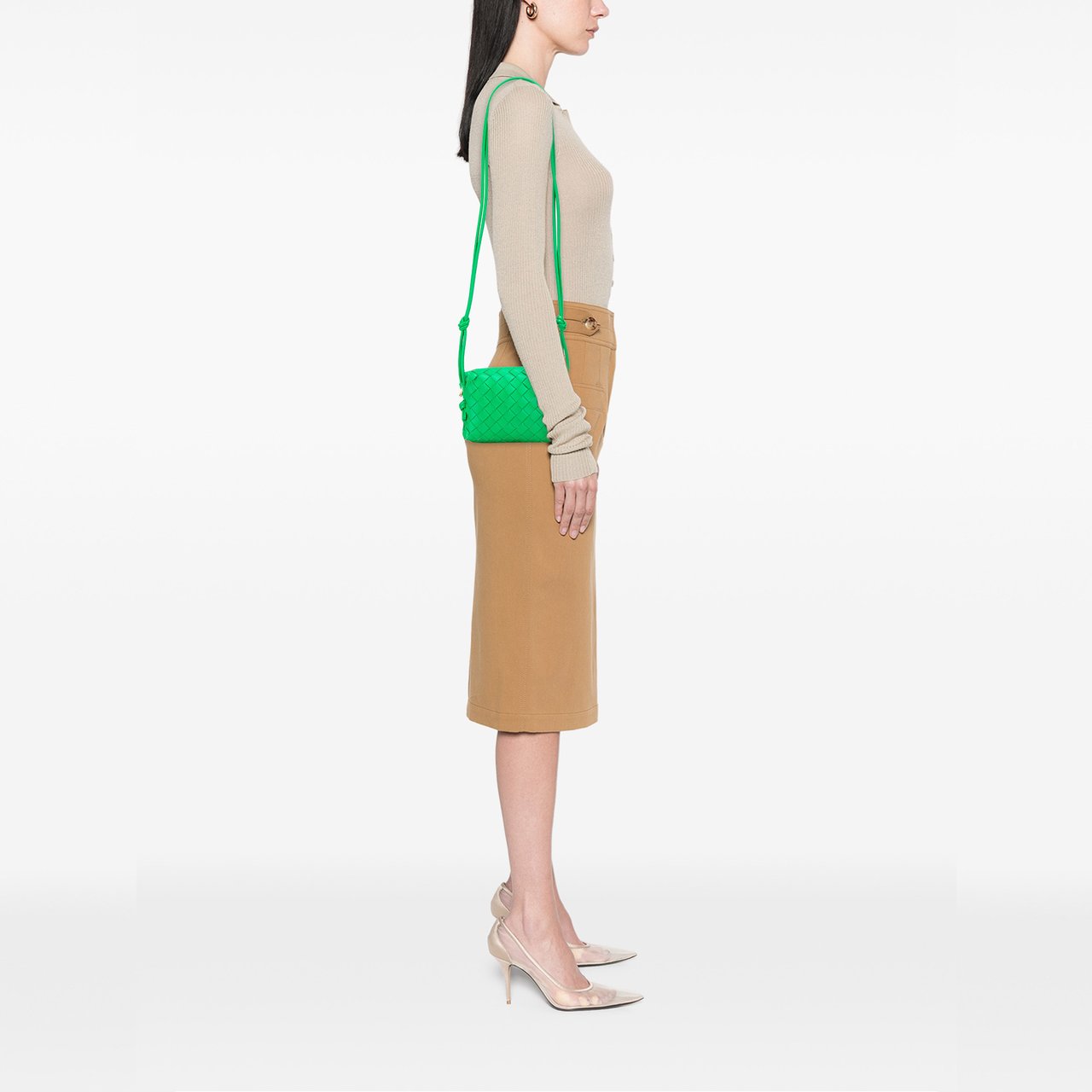 Bottega Veneta Mini Lambskin Intrecciato Loop Camera Bag Groen