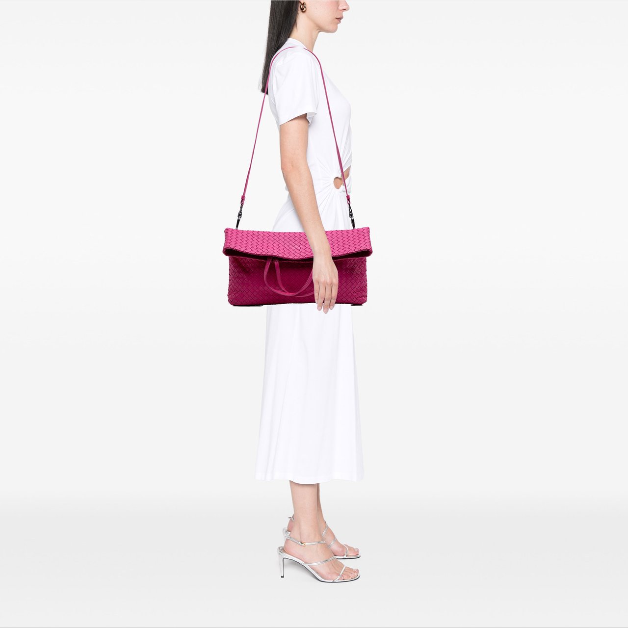 Bottega Veneta Nappa Intrecciato Fold Over Tote Roze