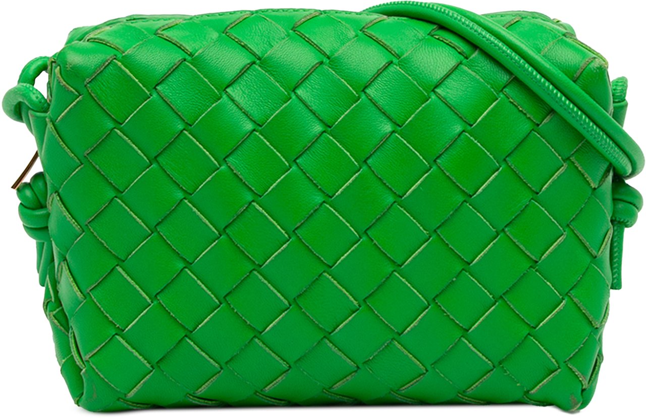 Bottega Veneta Mini Lambskin Intrecciato Loop Camera Bag Groen