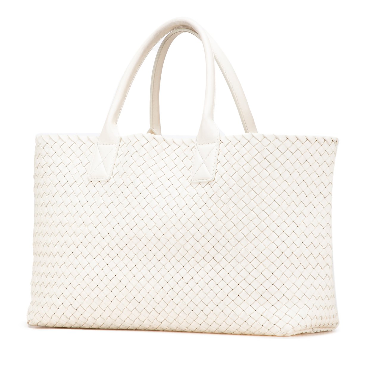 Bottega Veneta Medium Lambskin Intreccio Cabat Tote Wit
