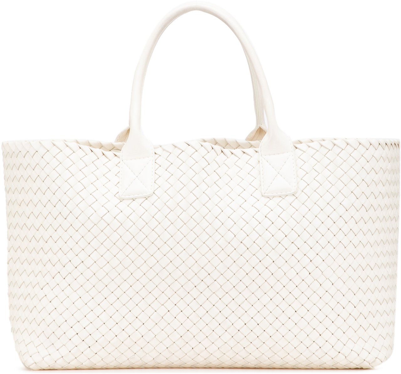 Bottega Veneta Medium Lambskin Intreccio Cabat Tote Wit