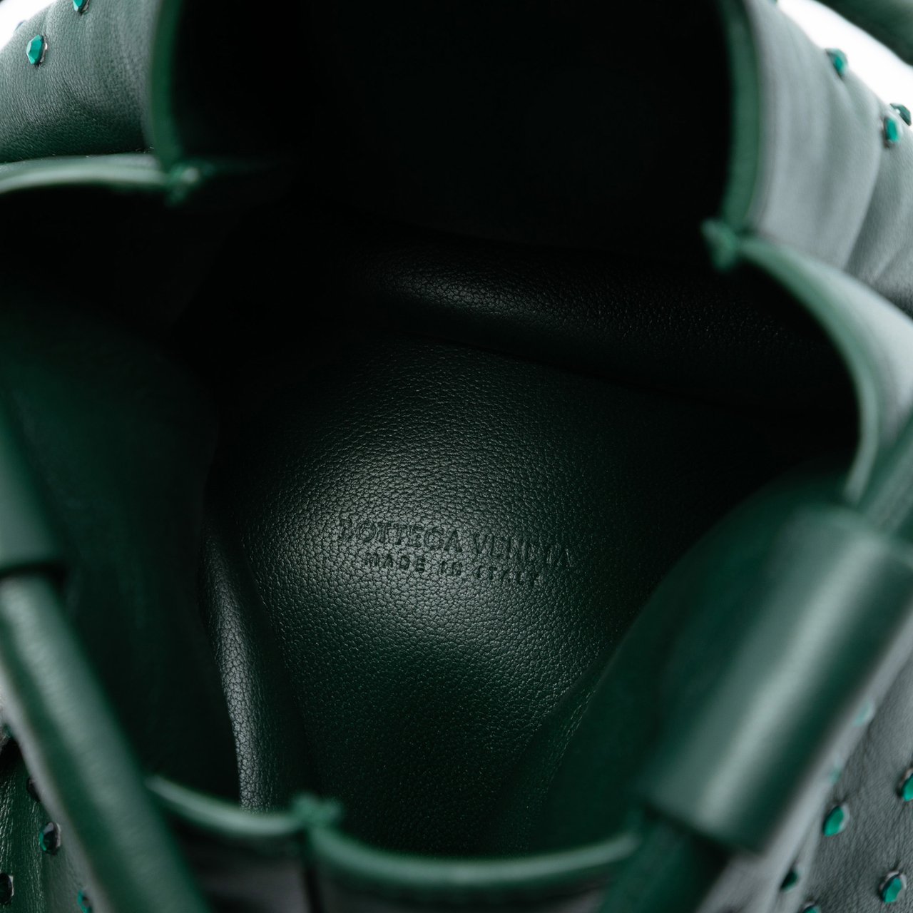 Bottega Veneta Mini Lambskin Crystal Embellished Triangle Handbag Groen