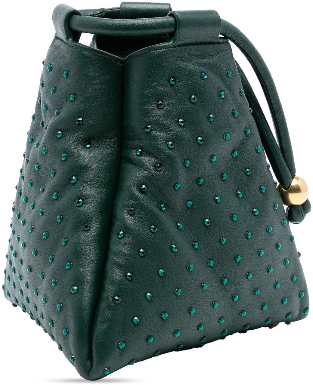 Bottega Veneta Mini Lambskin Crystal Embellished Triangle Handbag Groen