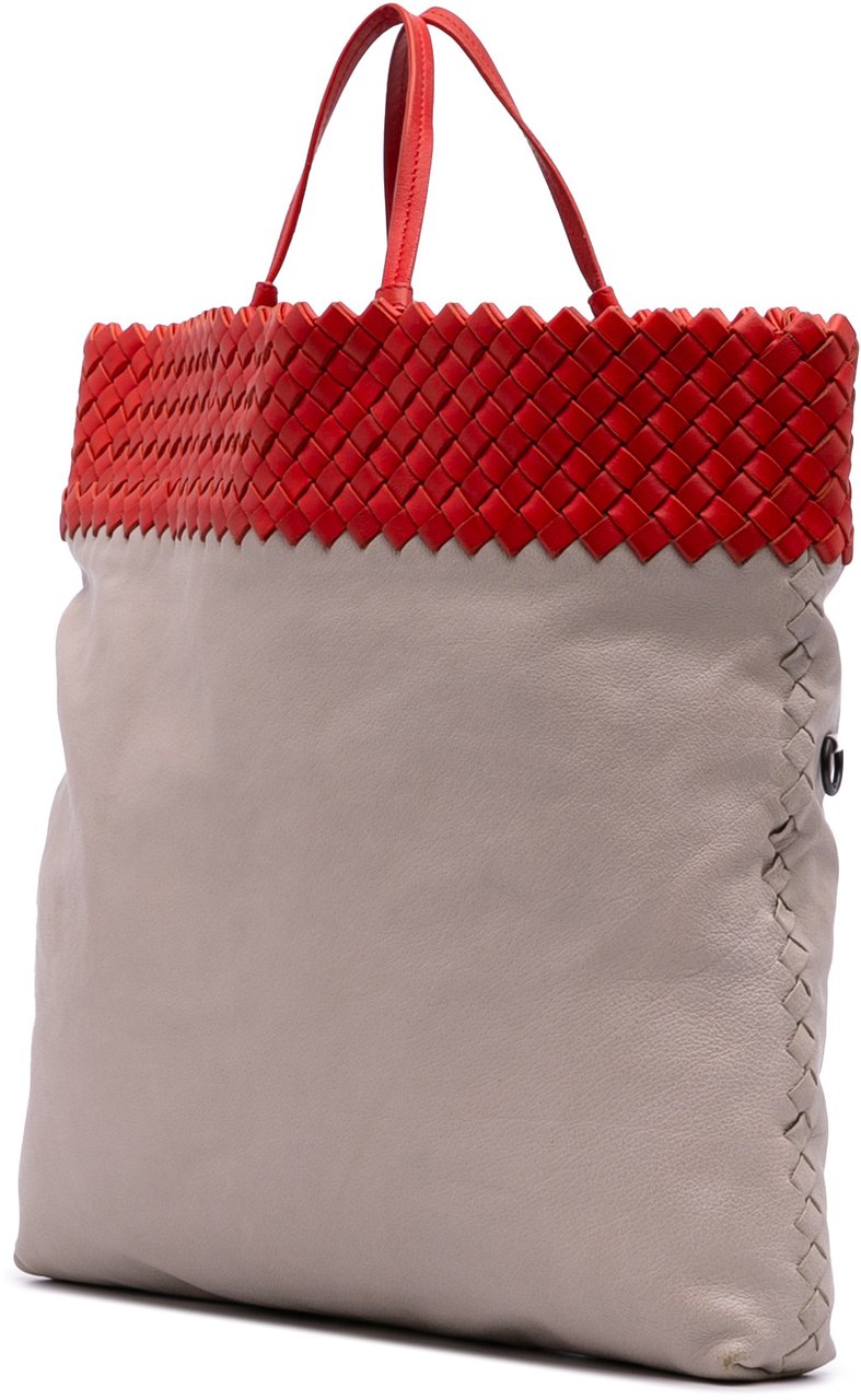 Bottega Veneta Intrecciato Trimmed Bicolor Nappa Satchel Grijs