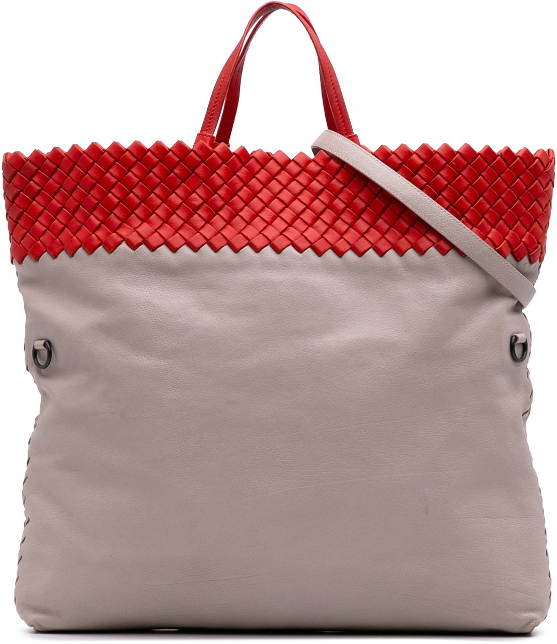 Bottega Veneta Intrecciato Trimmed Bicolor Nappa Satchel Grijs