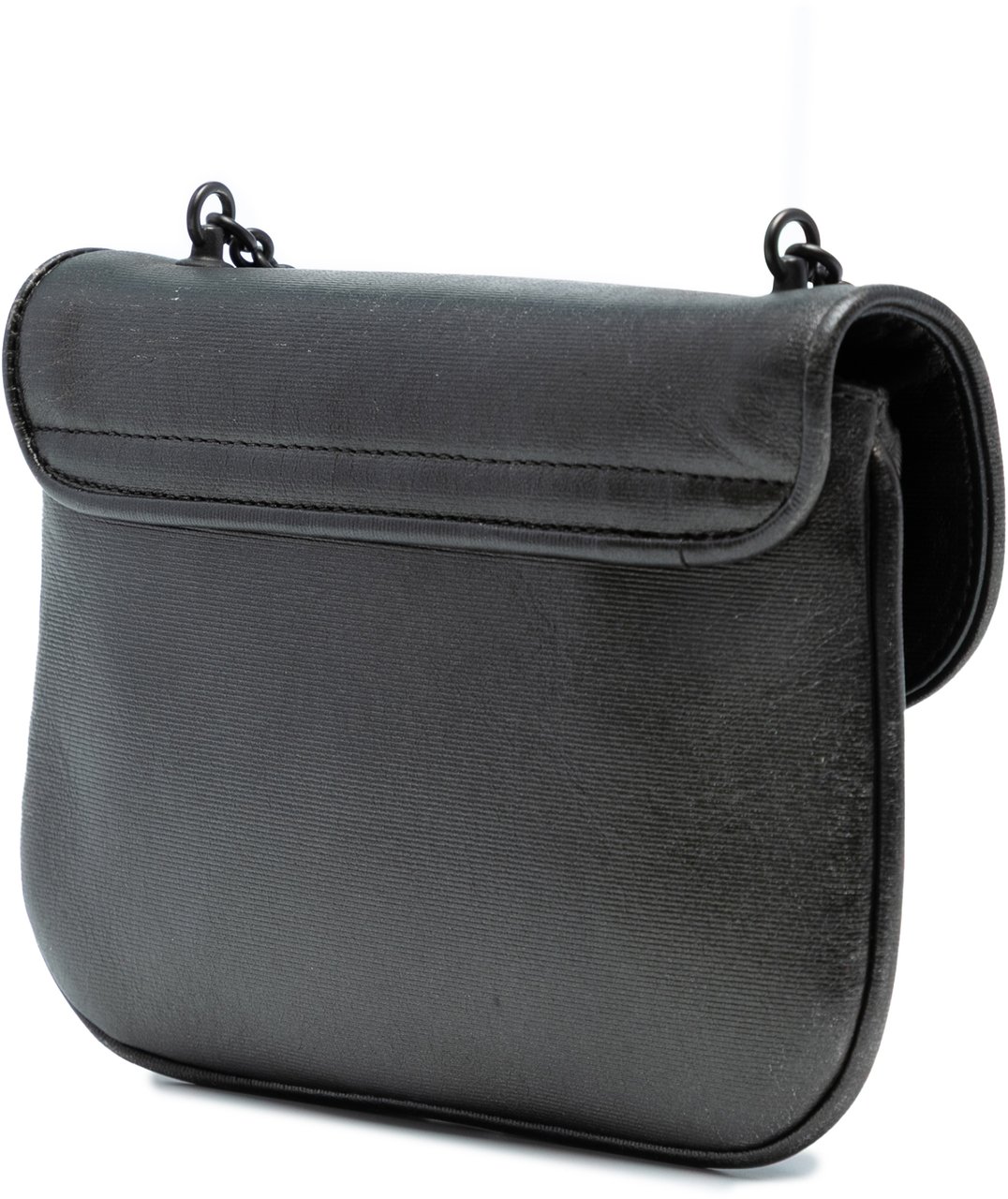 Bottega Veneta Mini Metallic Nappa Intrecciato Chain Flap Crossbody Grijs