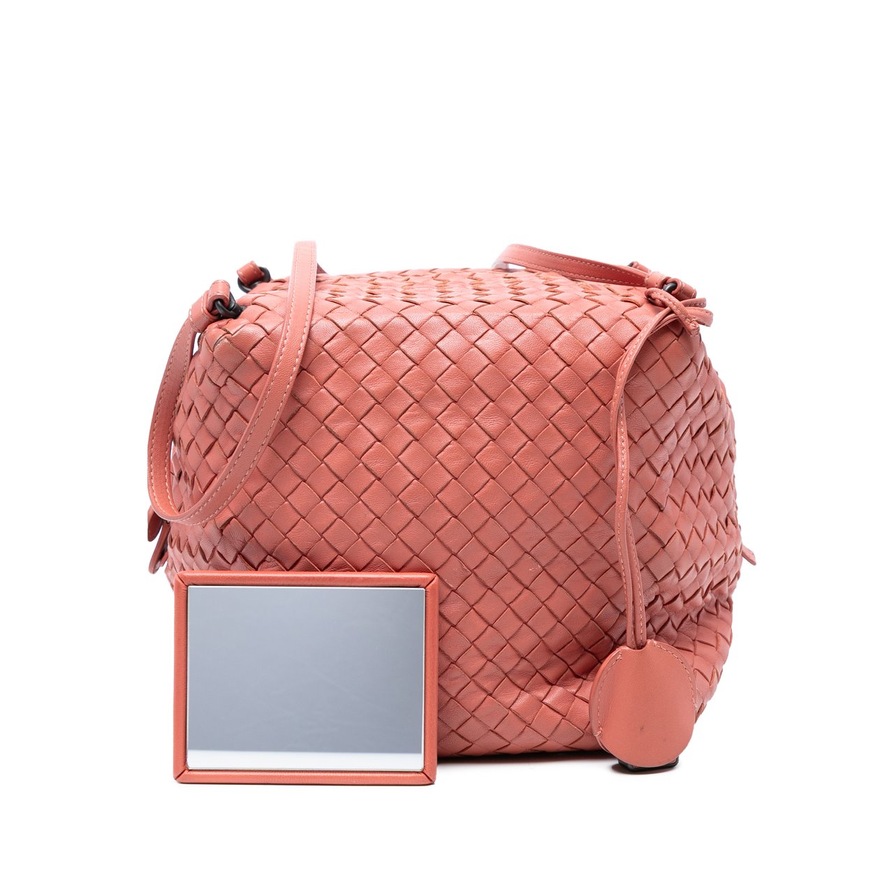 Bottega Veneta Nappa Intrecciato Cube Crossbody Roze