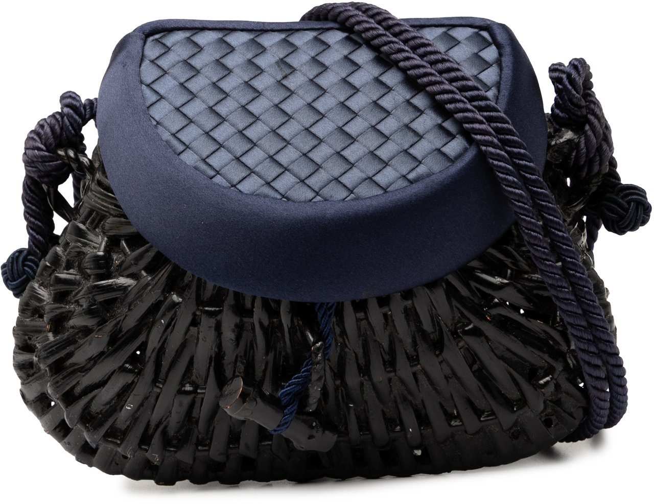 Bottega Veneta Satin Intrecciato and Wicker Crossbody Zwart