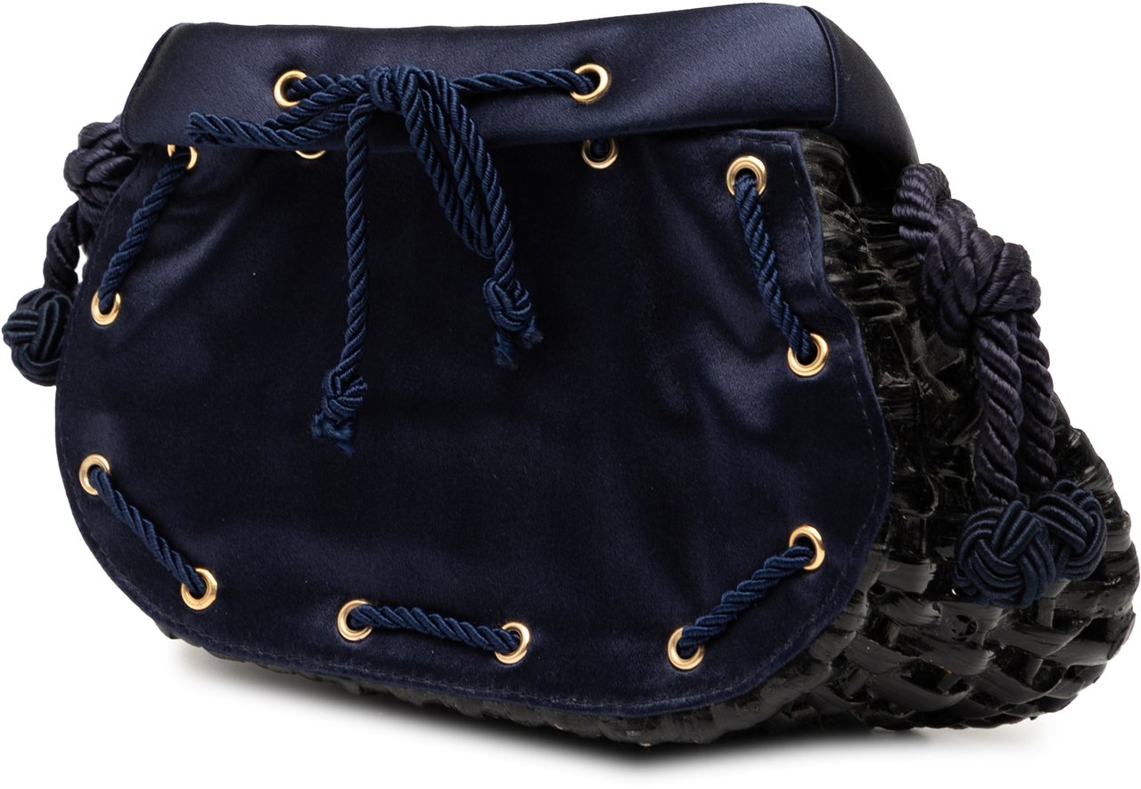 Bottega Veneta Satin Intrecciato and Wicker Crossbody Zwart