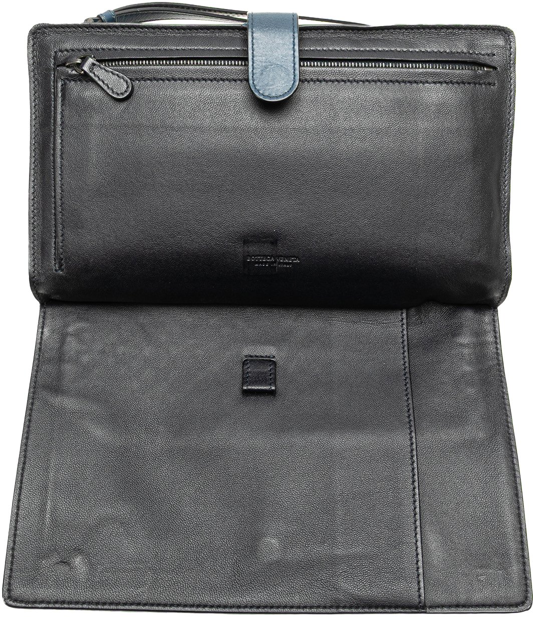 Bottega Veneta Intrecciato Trimmed Nappa Wristlet Clutch Blauw