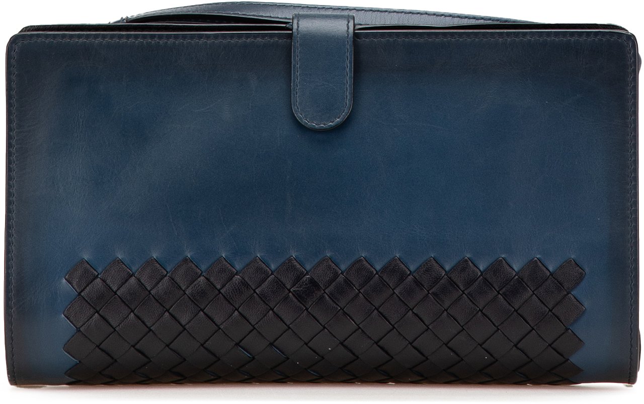 Bottega Veneta Intrecciato Trimmed Nappa Wristlet Clutch Blauw