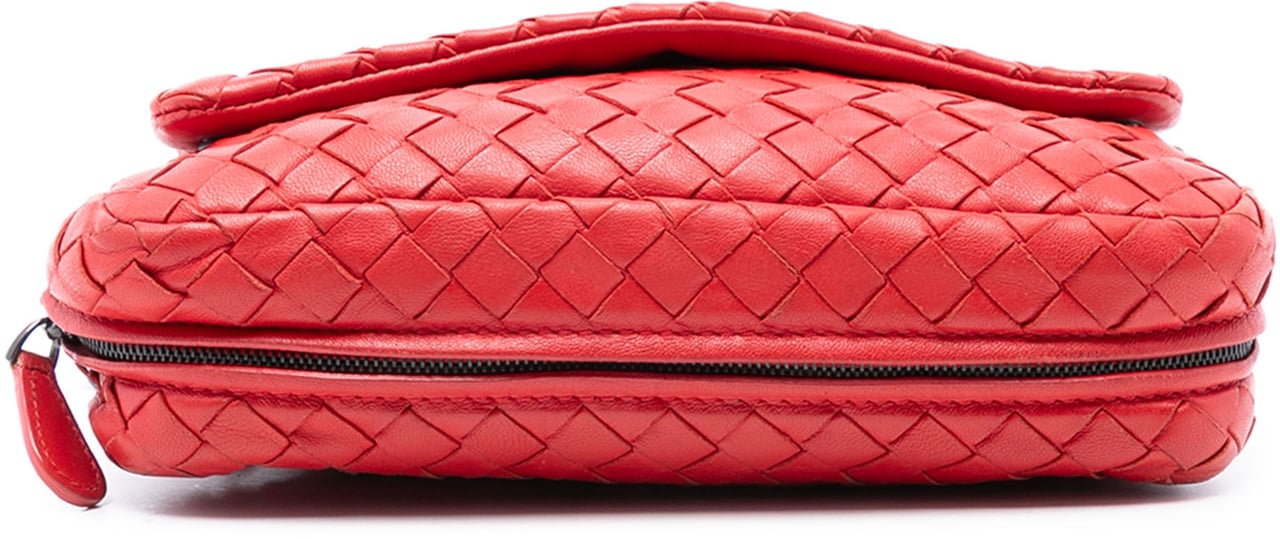 Bottega Veneta Mini Nappa Intrecciato Expandable Chain Flap Crossbody Rood