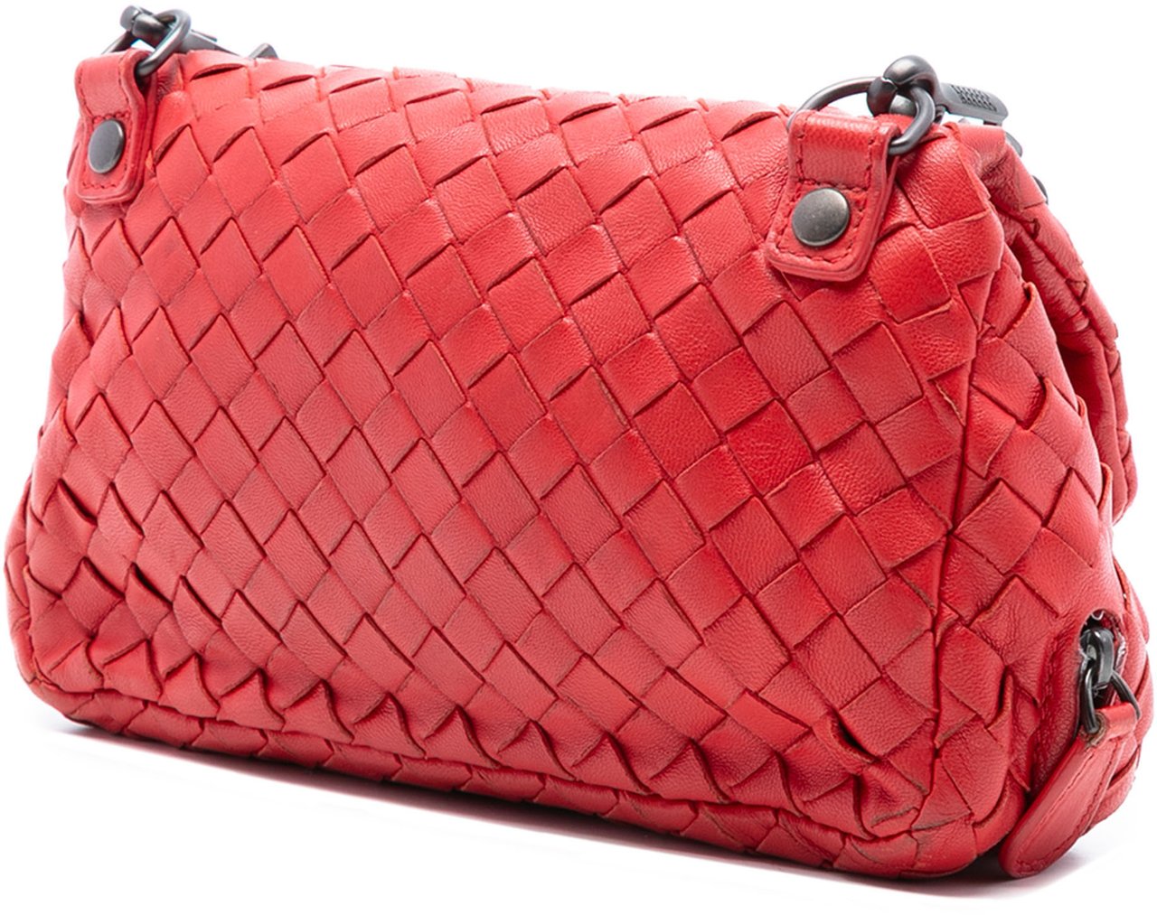 Bottega Veneta Mini Nappa Intrecciato Expandable Chain Flap Crossbody Rood
