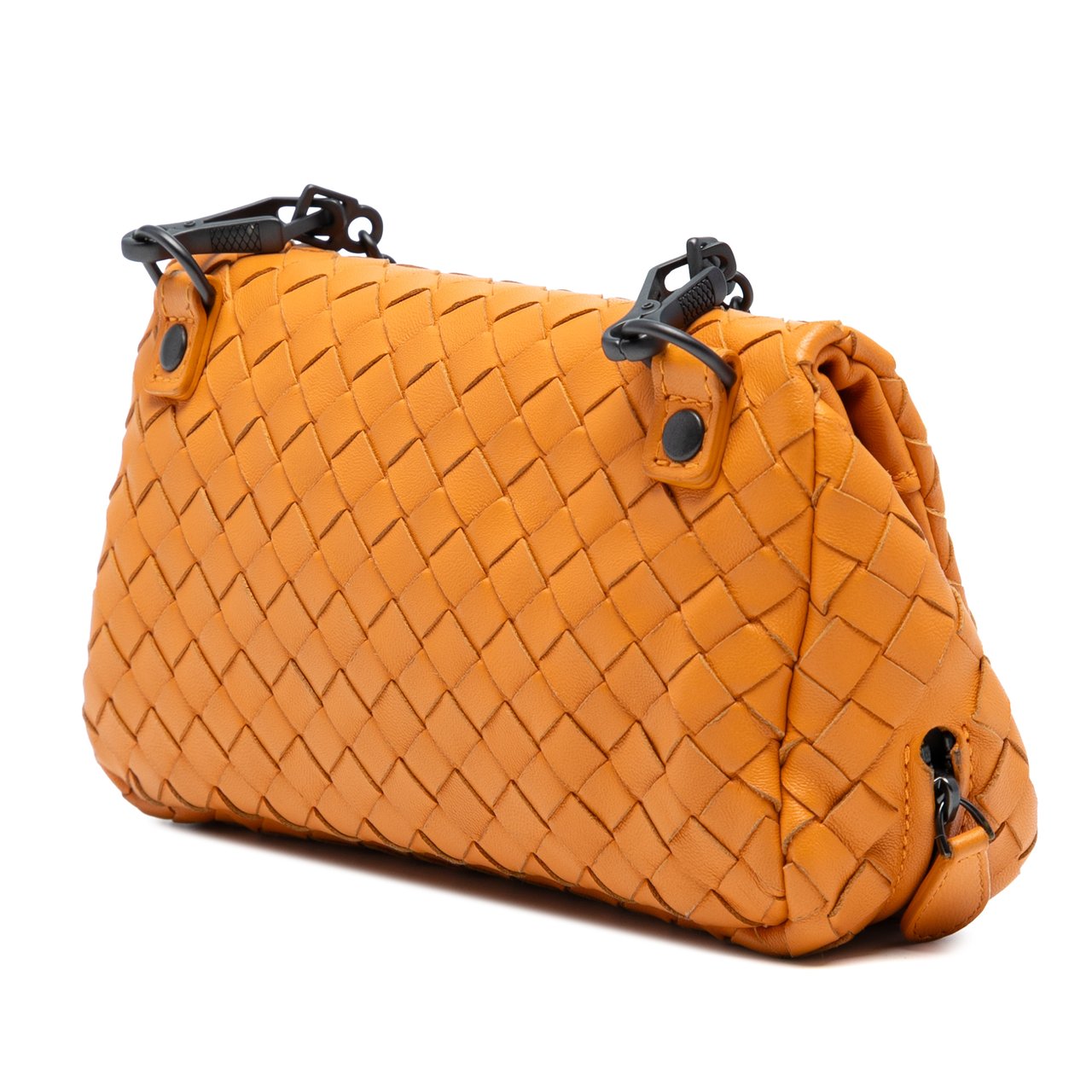 Bottega Veneta Mini Nappa Intrecciato Expandable Chain Flap Crossbody Oranje