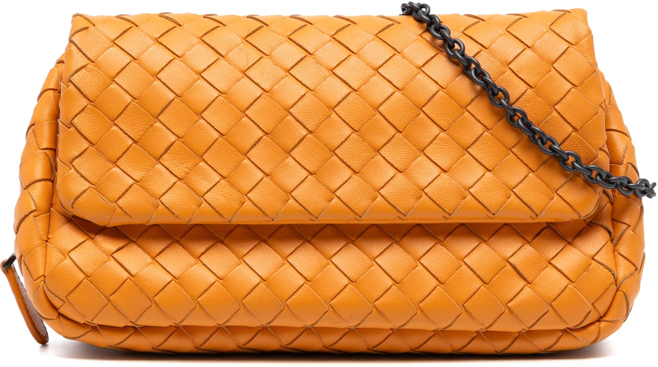 Bottega Veneta Mini Nappa Intrecciato Expandable Chain Flap Crossbody Oranje