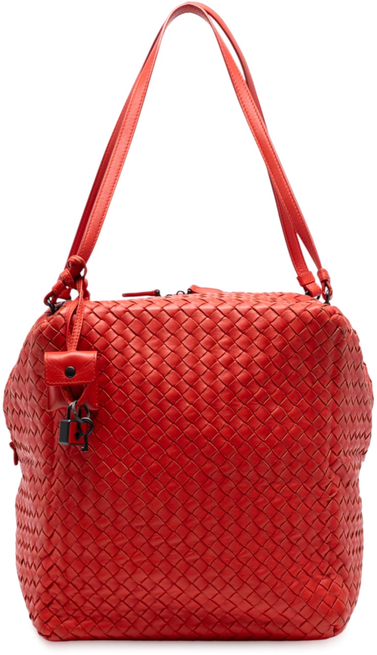 Bottega Veneta Nappa Intrecciato Cube Shoulder Bag Rood