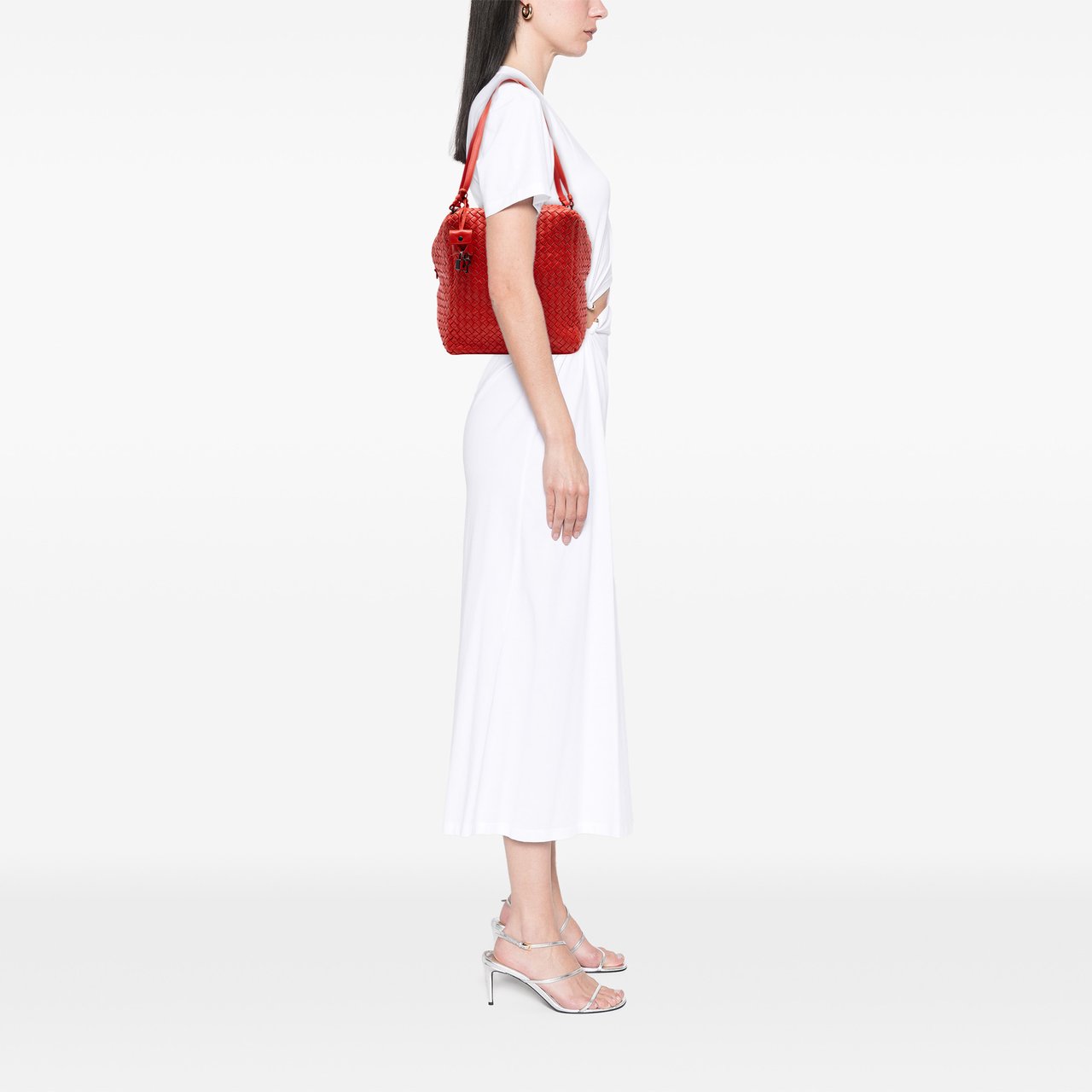 Bottega Veneta Nappa Intrecciato Cube Shoulder Bag Rood