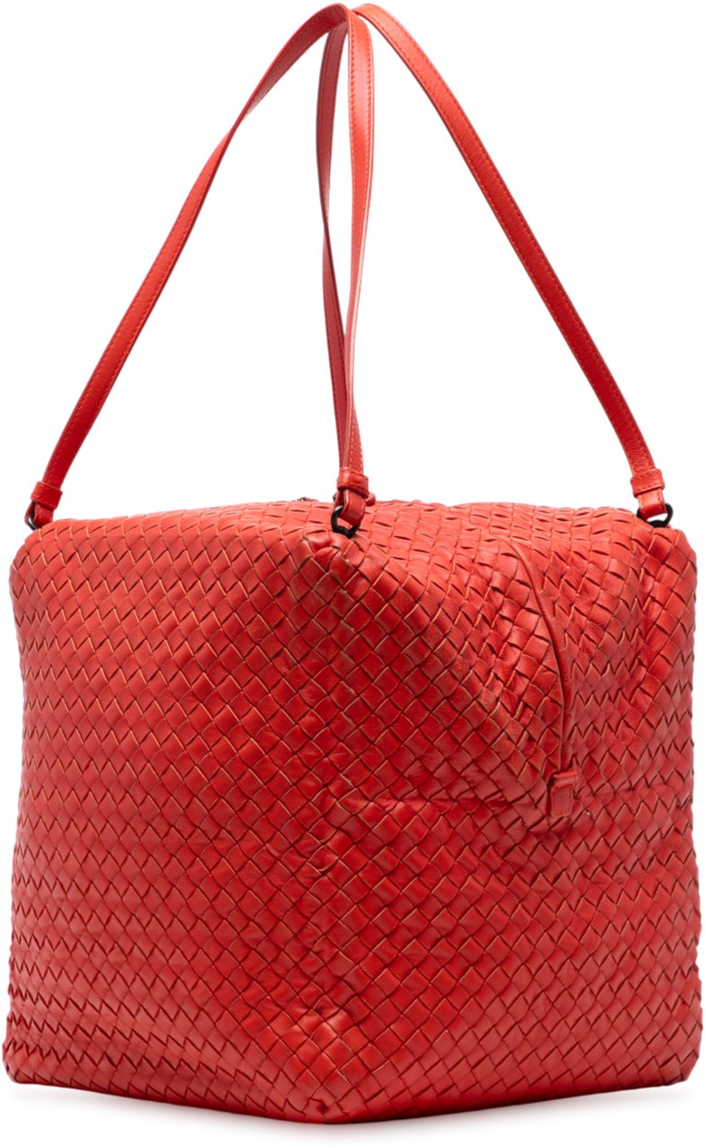 Bottega Veneta Nappa Intrecciato Cube Shoulder Bag Rood