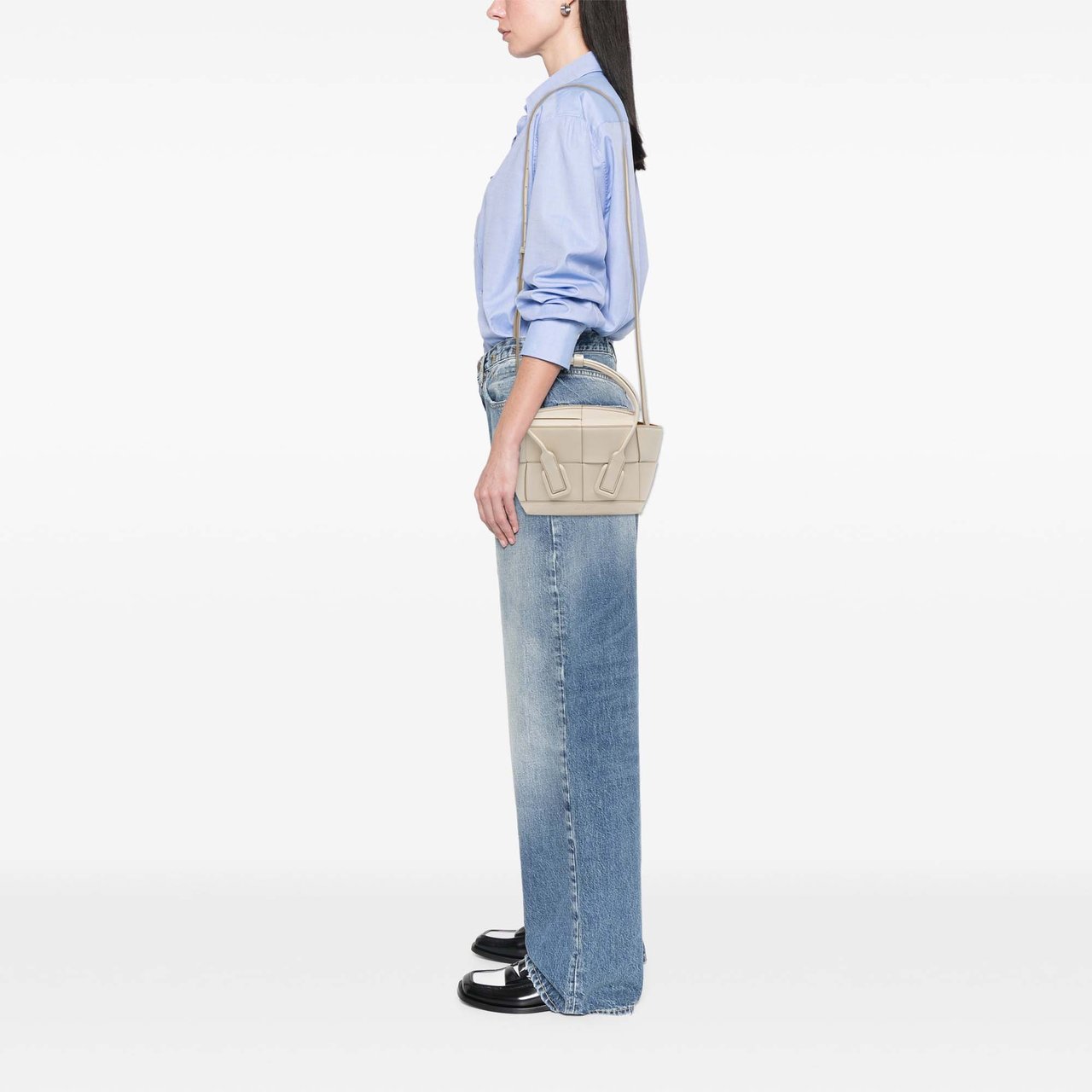 Bottega Veneta Mini Calfskin Maxi Intrecciato Arco Satchel Wit